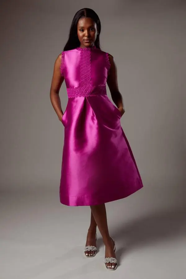 Coast Women's Twill Lace Dress in Magenta 