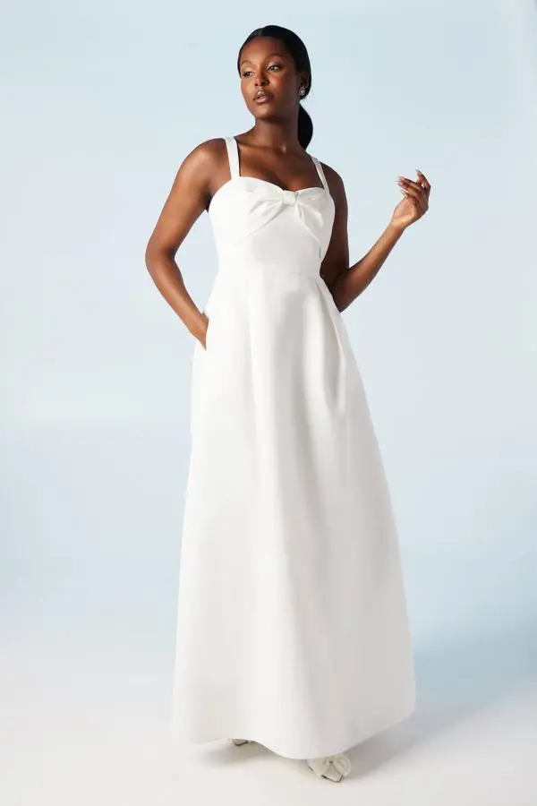 Coast Women's Structured Satin Bow Bodice Full Skirted Wedding Dress in Ivory 