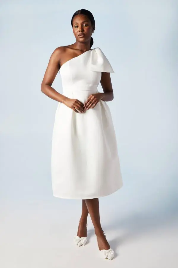 Coast Women's Statement Bow One Shoulder Midi Wedding Dress in Ivory 