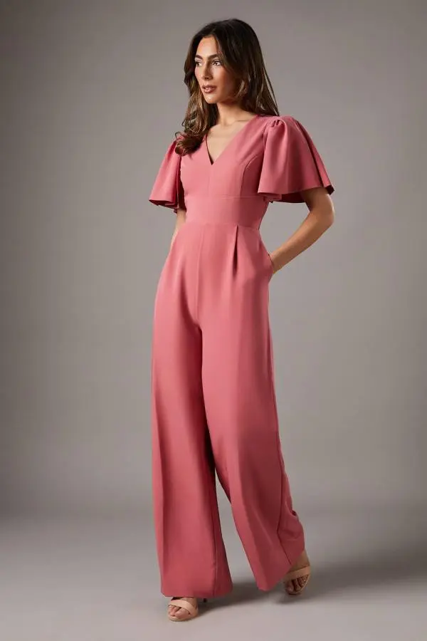 Coast Women's Flutter Sleeve Plunge Jumpsuit in Rose