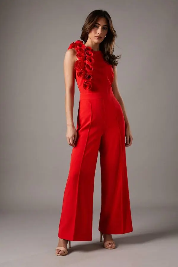 Coast Women's Corsage Detail Pleated Jumpsuit in Poppy