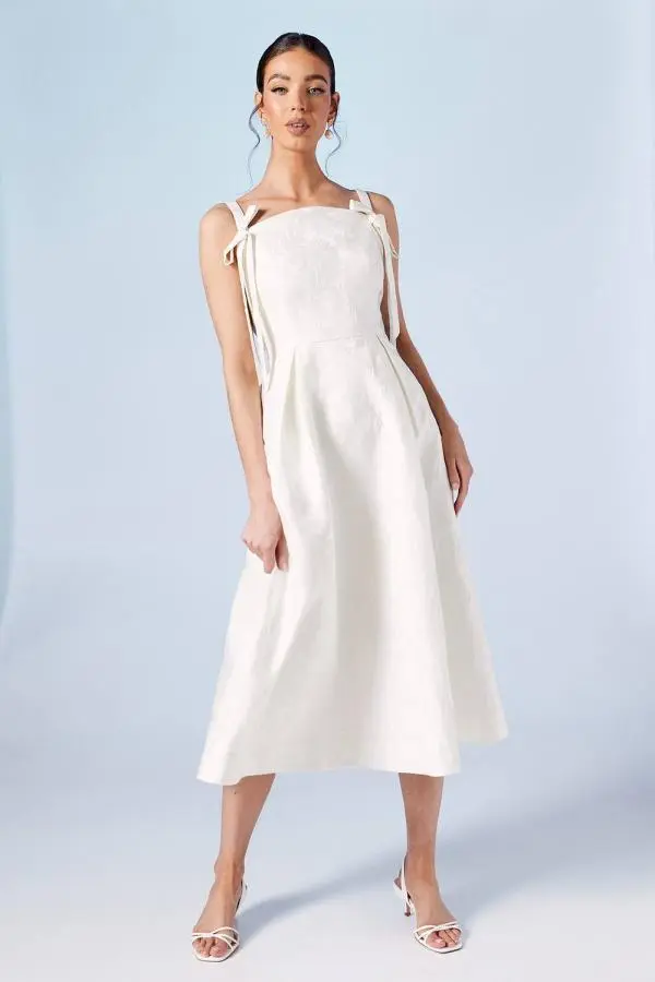 Coast Women's Jacquard Wedding Midi Dress With Tie Detail in Ivory 