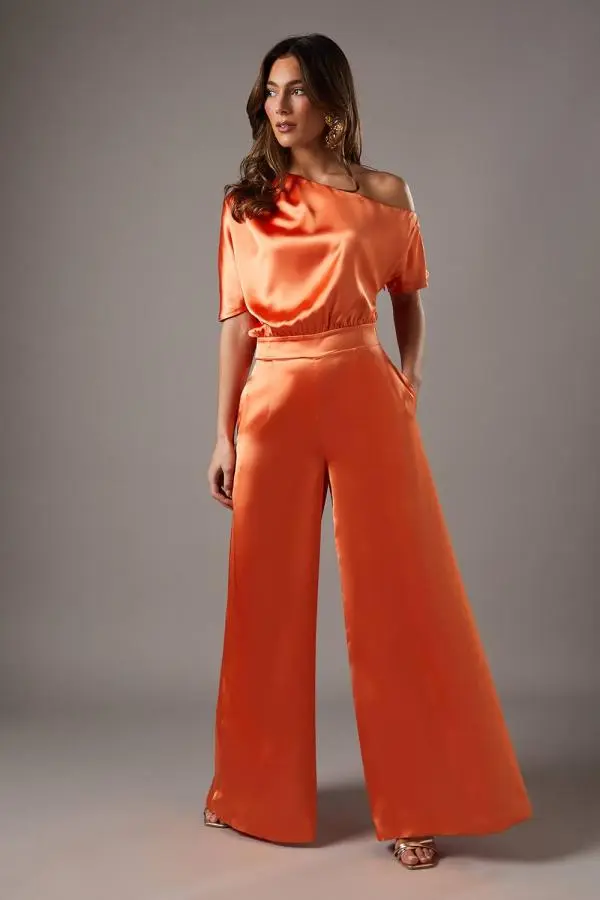 Coast Women's One Shoulder Satin Jumpsuit in Orange 