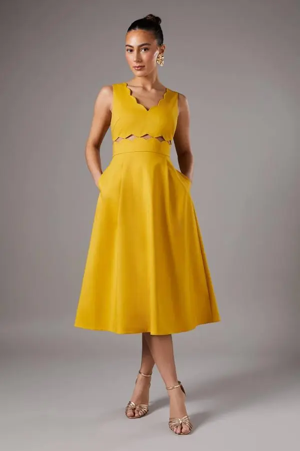 Coast Women's Scallop Fit & Flare Dress in Chartreuse