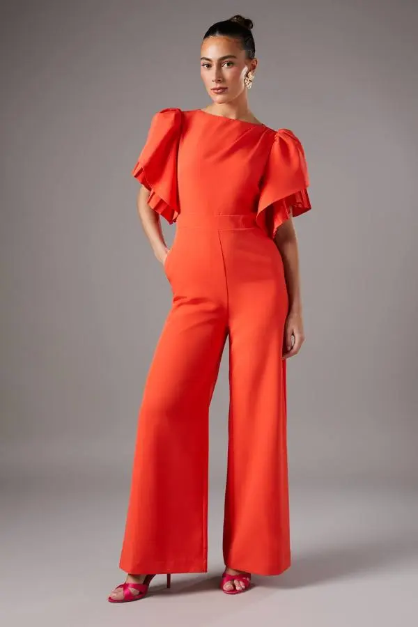 Coast Women's Pleat Ruffle Sleeve Jumpsuit in Orange