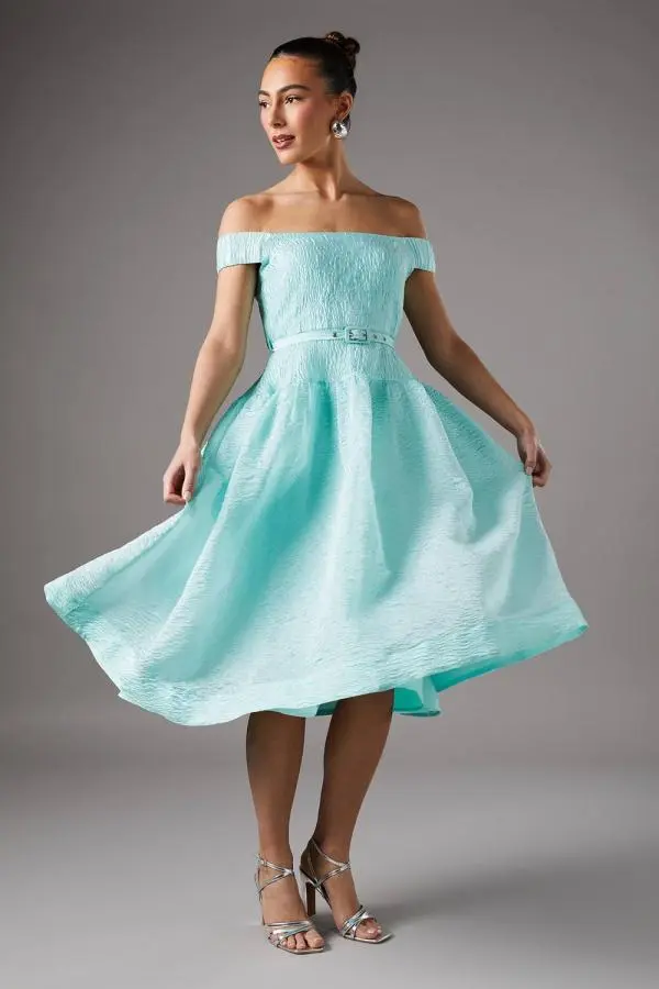 Coast Women's Textured Off-Shoulder Prom Dress in Mint 