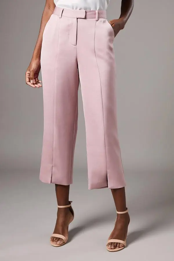 Split Front Crop Trouser - Pink