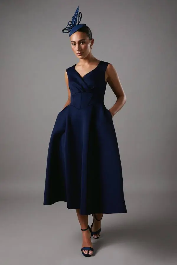 Coast Women's Bardot Scuba Midi Dress in Navy 