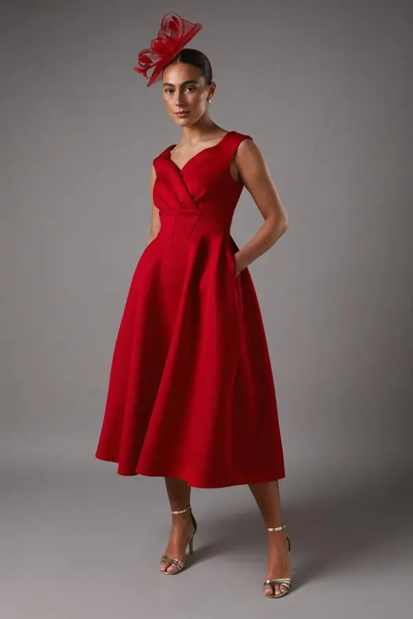 Coast Women's Bardot Scuba Midi Dress in Red 