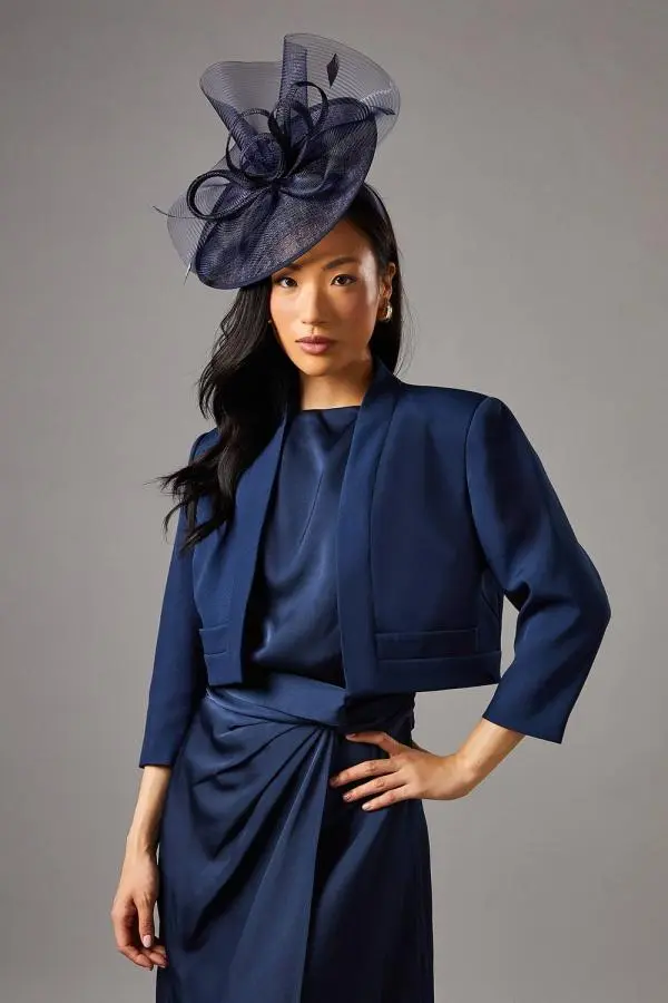 Coast Women's Pleat Detail 3/4 Sleeve Crop Jacket in Navy 