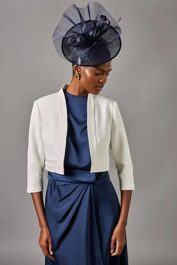 Coast Women's Pleat Detail 3/4 Sleeve Crop Jacket in White