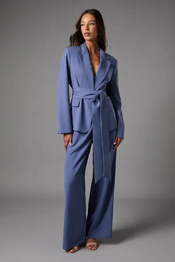 Pleat Front Wide Leg Trouser - Blue