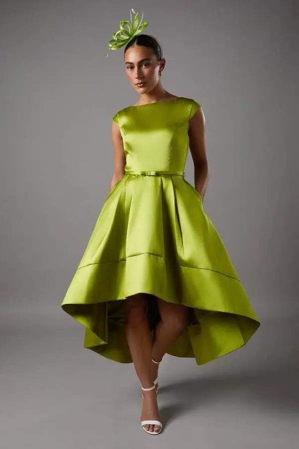 High Low Twill Midi Dress - Chartreuse