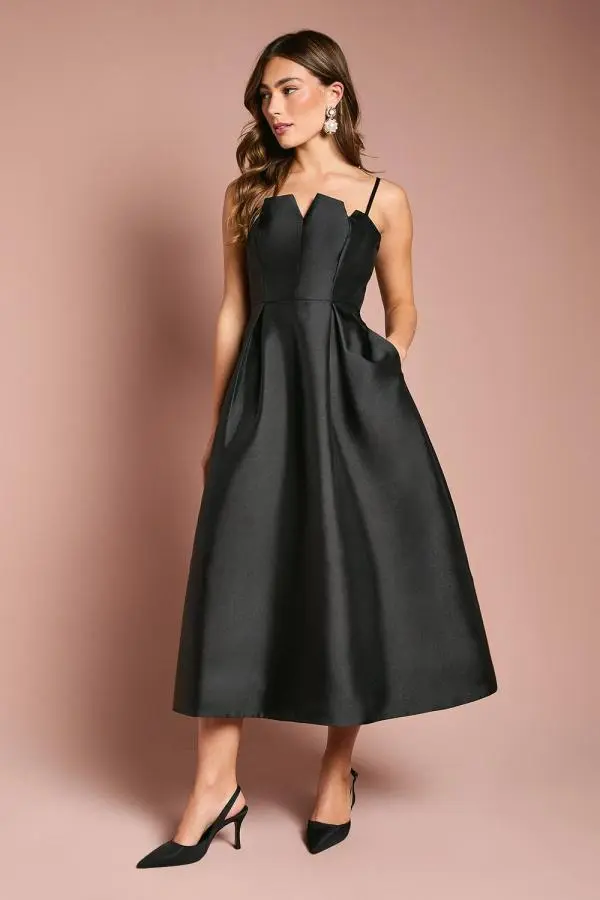 Coast Women's Notch Neck Detail Twill Midi Dress in Black 