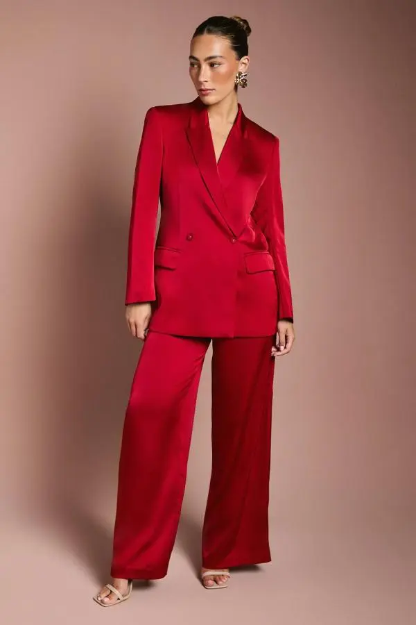 Satin Flare Trouser - Red