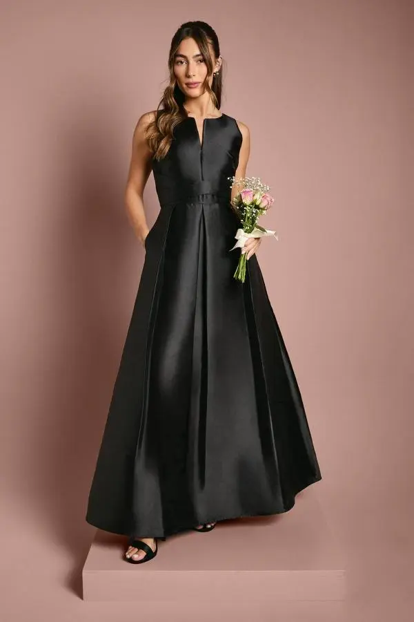Coast Women's Twill Notch Neck Neck Fit & Flare Bridesmaid Dress in Black 