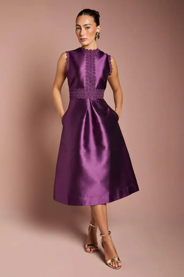 Coast Women's Twill Lace Dress in Plum 