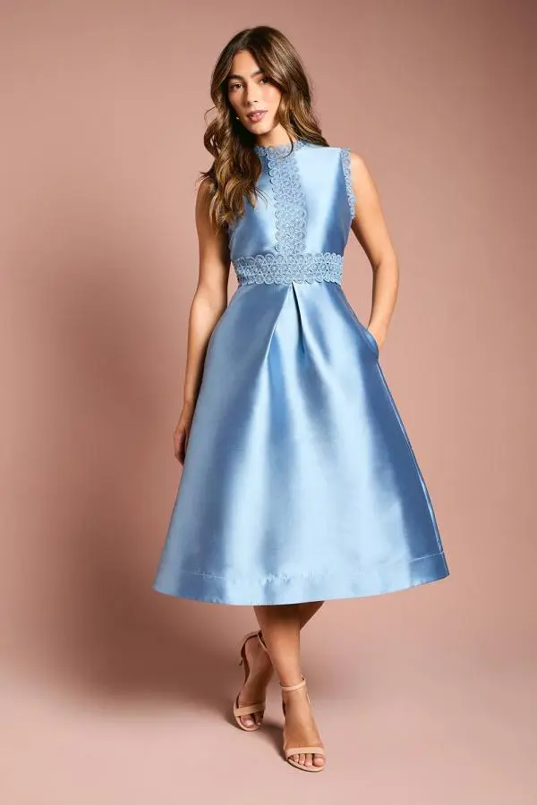 Coast Women's Twill Lace Dress in Dusty Blue 