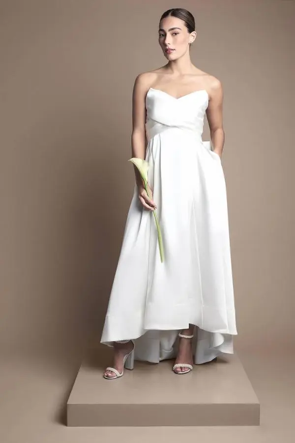 Coast Women's Bandeau High Low Satin Wedding Dress in Ivory 