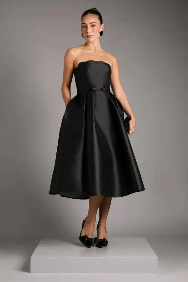 Coast Women's Scalloped Strapless Midi Dress in Black