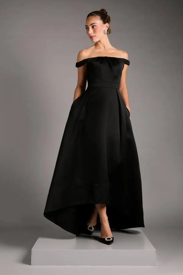 Bardot Fit and Flare Hi Low Hem Maxi Dress - Black