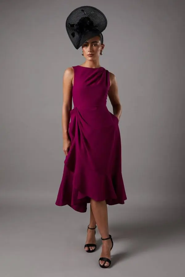 Coast Women's Crepe Ruffle Midi Dress With Low Back in Raspberry 