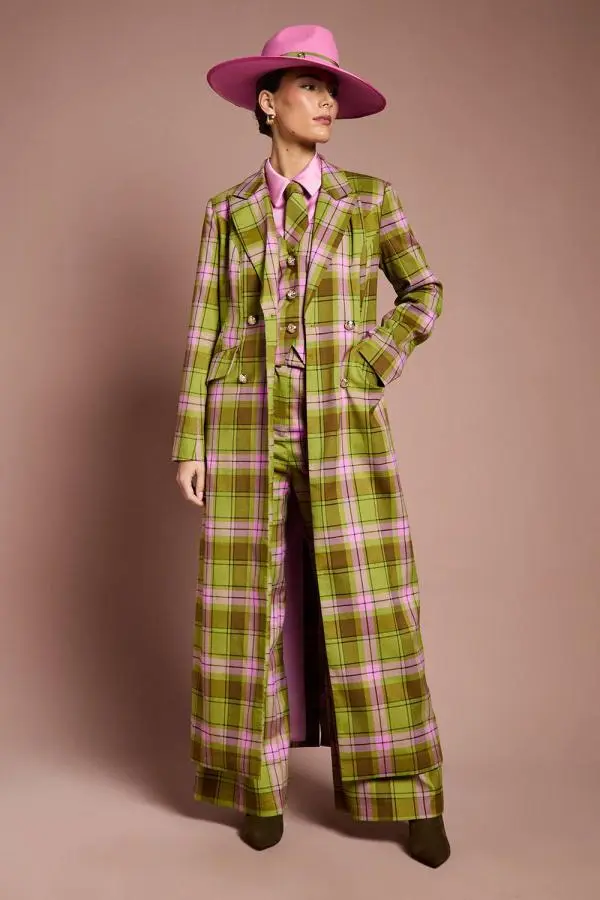 Coast Women's Lisa Tan Check Double Breasted Formal Coat in Green