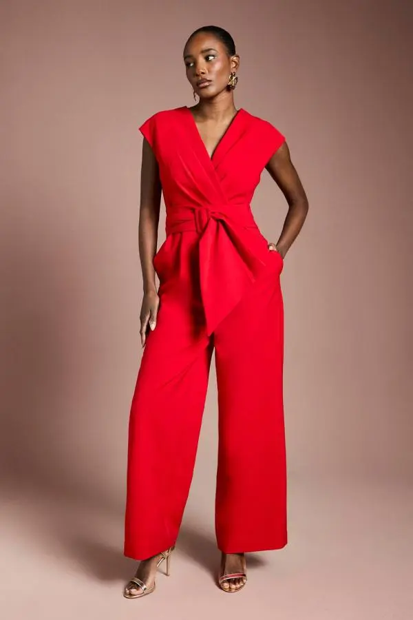 Coast Women's Belted Crepe Jumpsuit in Red