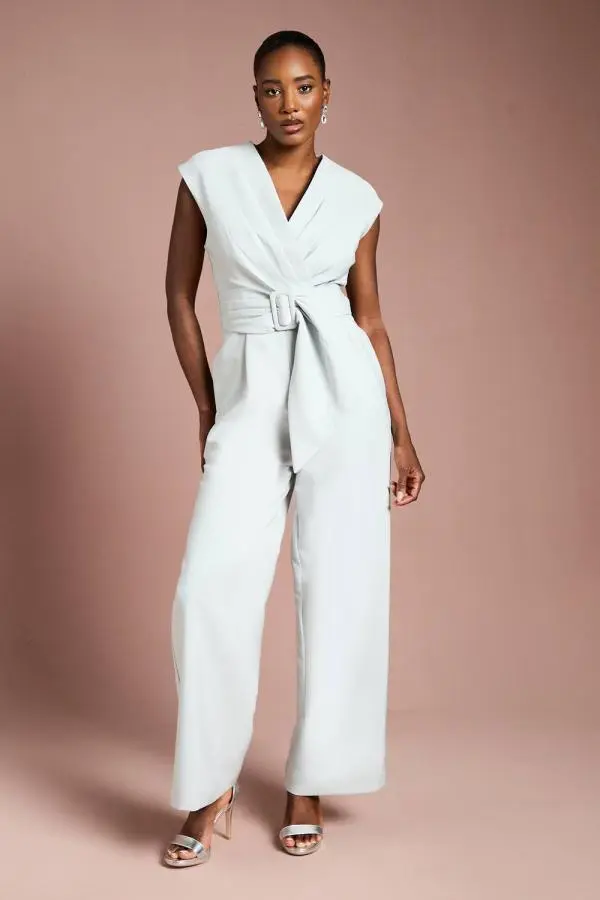 Coast Women's Belted Crepe Jumpsuit in Sage