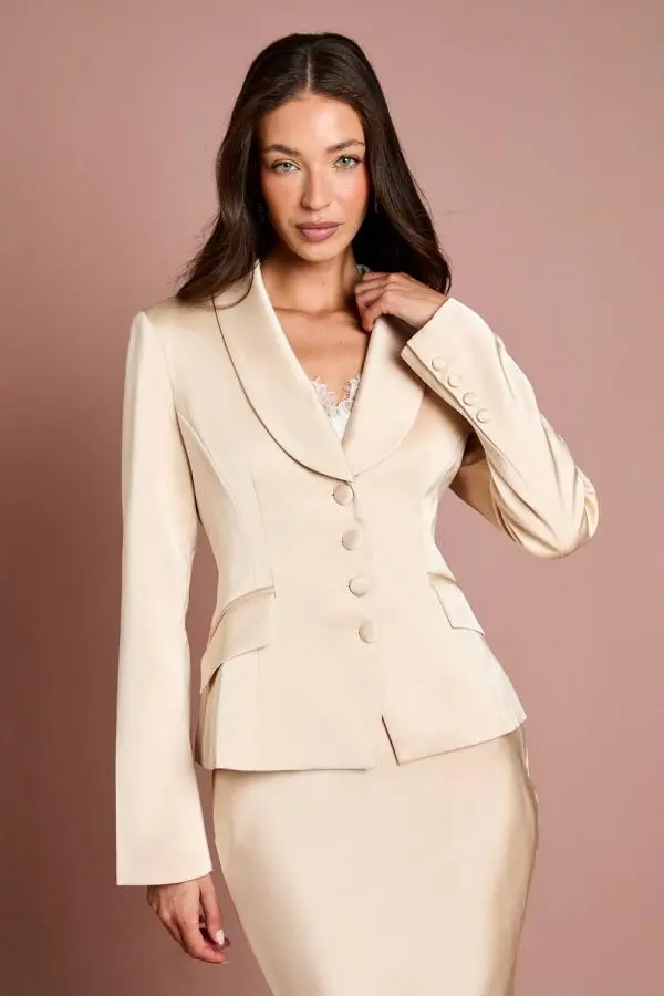 Coast Women's Waisted Jacket With Satin Lapel in Champagne