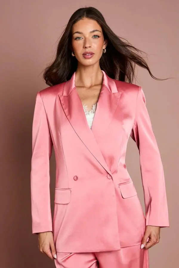 Coast Women's Satin Double Breasted Blazer in Rose