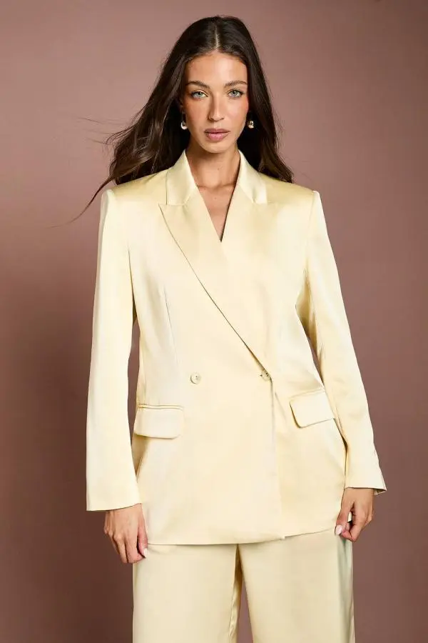 Coast Women's Satin Double Breasted Blazer in Lemon