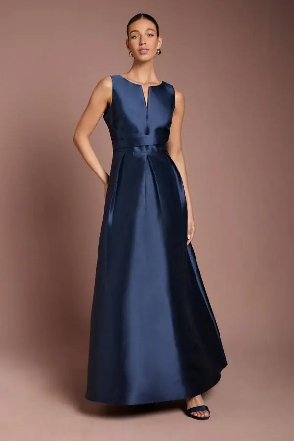 Coast Women's Twill Notch Neck Neck Fit & Flare Bridesmaid Dress in Navy