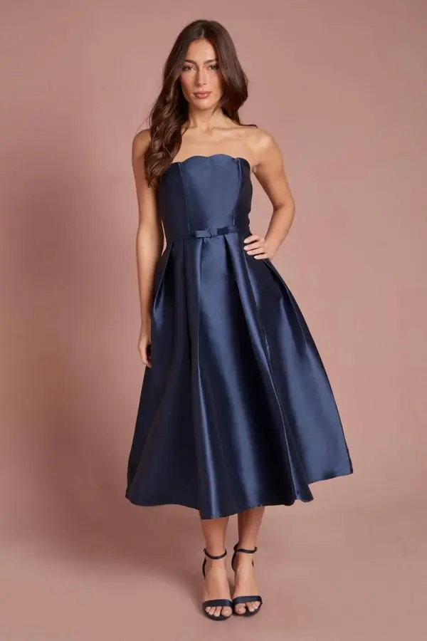 Coast Women's Scalloped Strapless Midi Dress in Navy