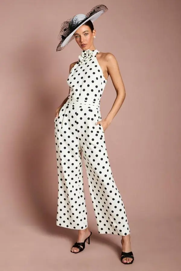 Coast Women's Lisa Tan Corsage Printed Halter Neck Jumpsuit in Cream