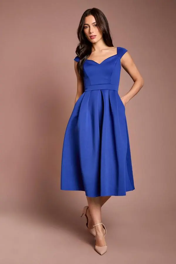 Coast Women's Scuba Sweetheart Neckline Midi Dress in Cobalt