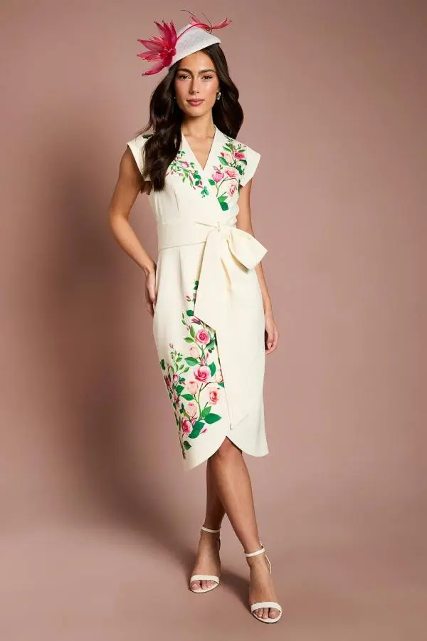 Coast Women's Lisa Tan Wrap Waist Tailored Midi Dress in Ivory