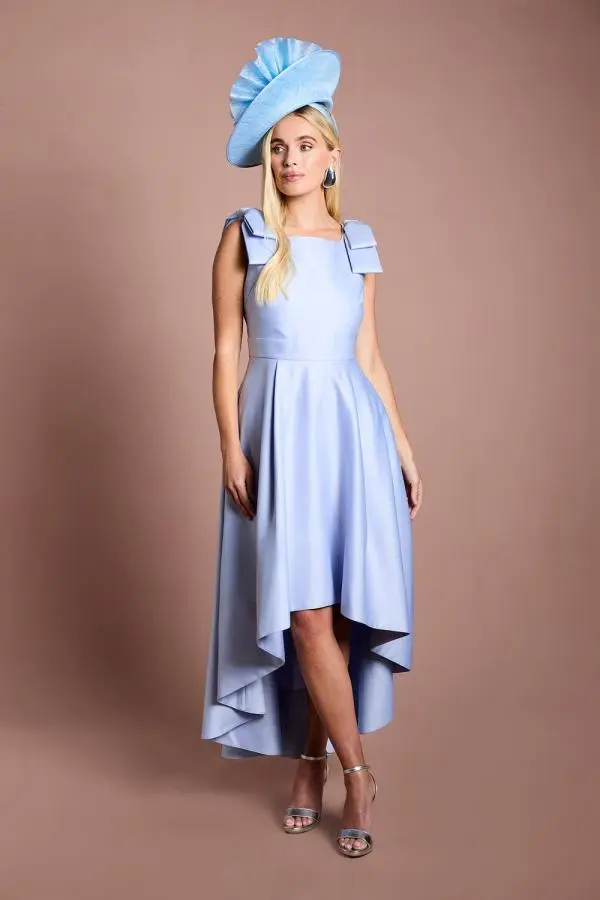 Coast Women's Petite Lisa Tan Bow Shoulder Satin Midi Dress in Pale Blue