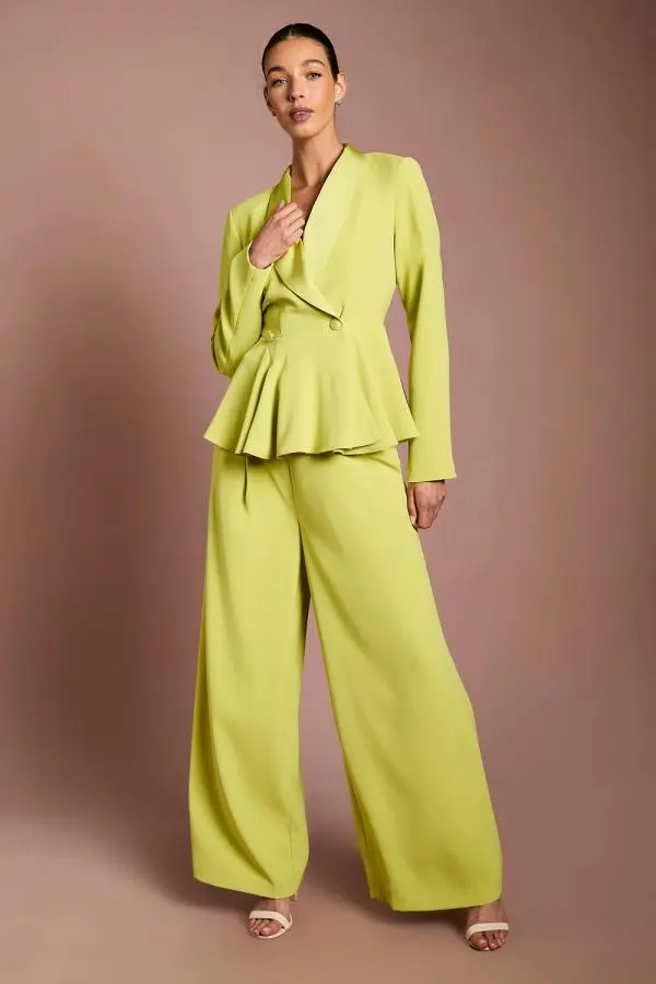 Coast Women's Pleated Waistband Satin Wide Leg Trouser in Lime