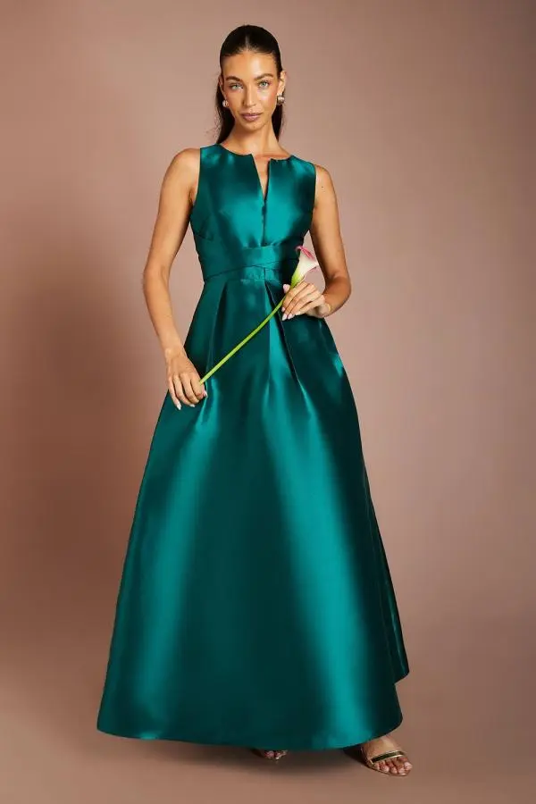 Coast Women's Twill Notch Neck Neck Fit & Flare Bridesmaid Dress in Emerald 