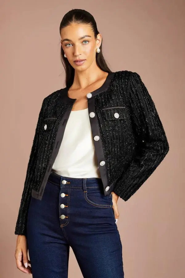 Coast Women's Textured Button Detail Jacket in Black 