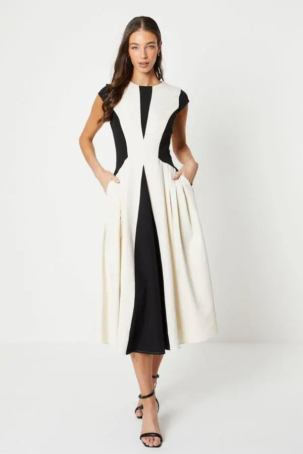 Coast Women's Crepe Colour Block Midi Dress in Mono