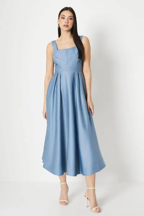 Coast Women's Panelled Bodice Satin Midi Dress in Blue 