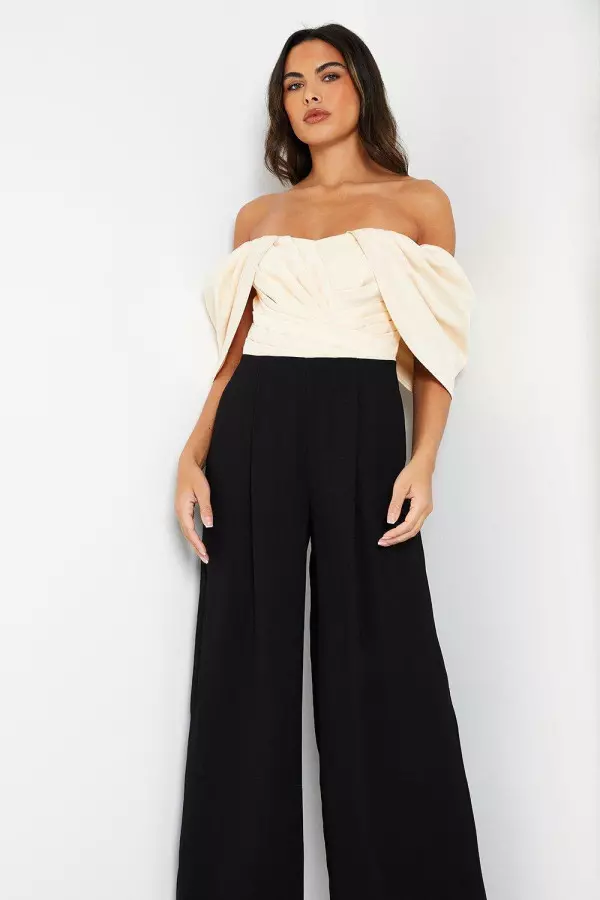 Bardot Jumpsuit With Pleated Bodice