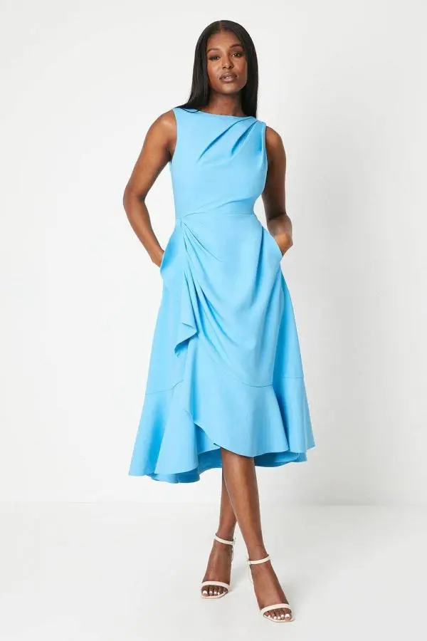 Coast Women's Crepe Ruffle Dress With Low Back in Blue 