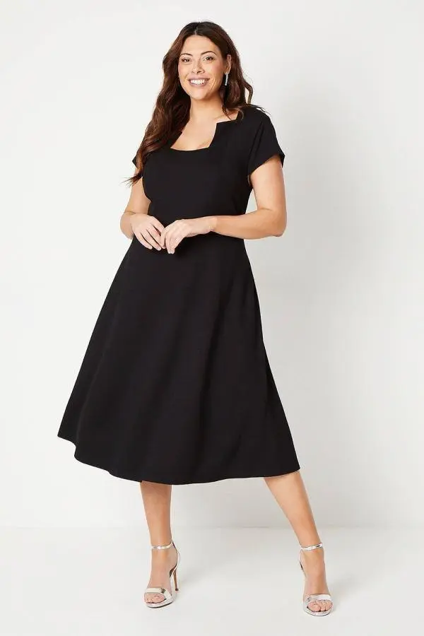 Coast Women's Plus Ponte Midi Dress With Square Neckline in Black 