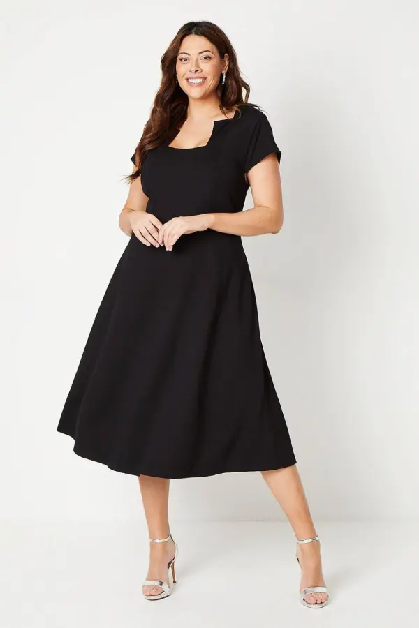 Coast Women's Plus Ponte Midi Dress With Square Neckline in Black 