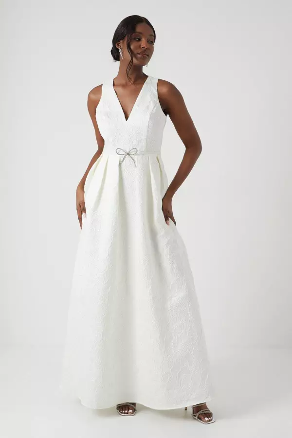 Jacquard Diamante Bow Wedding Dress