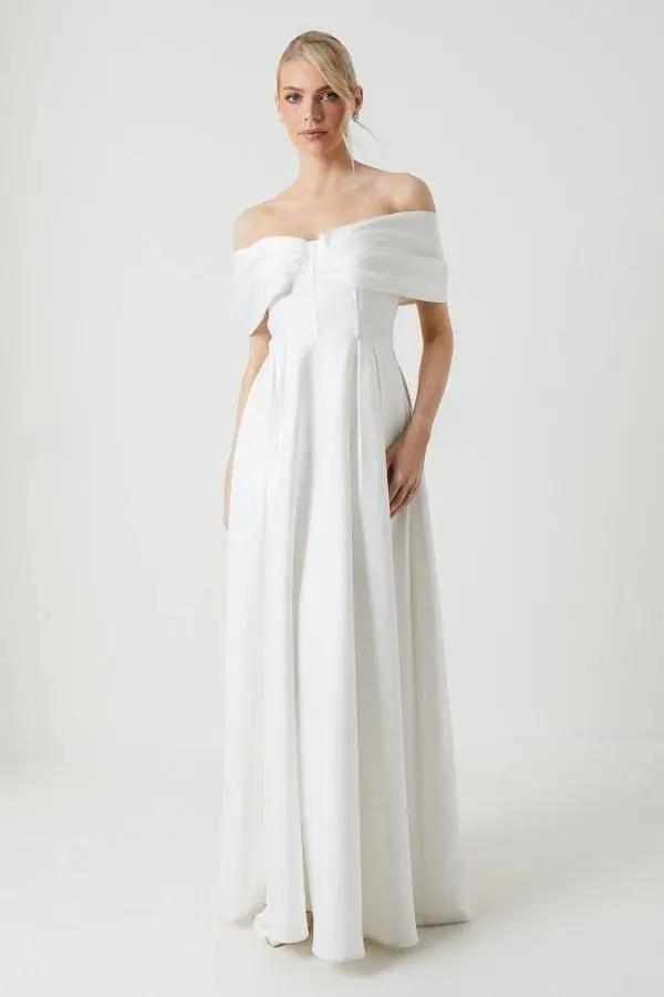 Coast Women's Bardot Structured Satin Full Skirted Wedding Dress in Ivory 