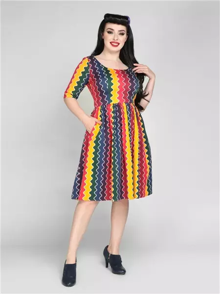Collectif Womenswear Amber-Lea Rainbow Wave Swing Dress 